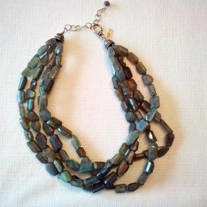 Necklace 4-strand bluish green stones Daidra! 16"